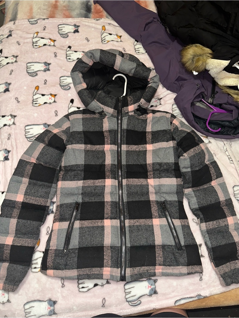 Snobbish Collection Hooded Plaid Puffer Jacket
